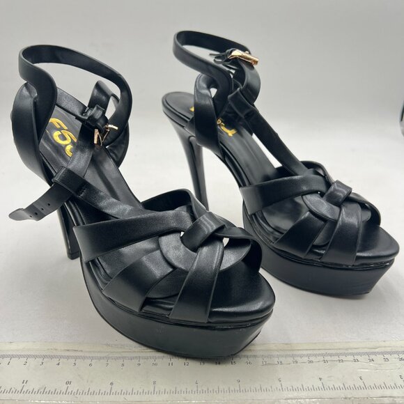FSJ Black T-Strap Platform Sandals Peep Toe Ankle Strap Stiletto Heels Shoes - Picture 4 of 8
